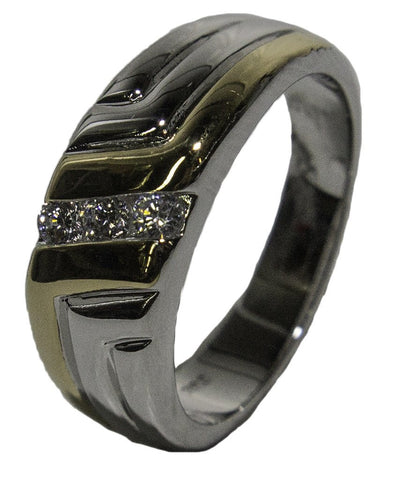 Men's Rhodium Plated Two Tone CZ Channel Band 033