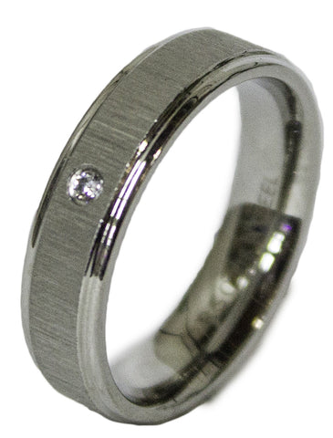 Men's Stainless Steel Dress Ring Single Round Cut CZ Band 081