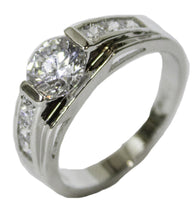 Men's Rhodium Plated Dress Ring Brilliant and Radiant Cut CZ 079