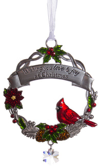 Attractive Zinc Christmas Cardinal Ornaments By Ganz- Love and Joy