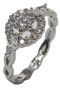 Women's Rhodium Plated Dress Ring Round and Marquise Cut CZ 001