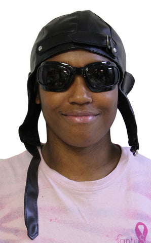 Halloween Costume Set- Vinyl Aviator Steampunk Pilot Hat With Goggles